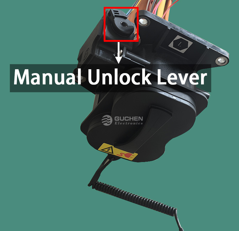 manual unlock lever of Guchen CCS2 charging inlet